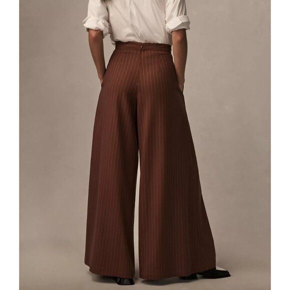 Corey Lynn Calter Pinstripe Wide-Leg Trousers Honey XL - Picture 1 of 4